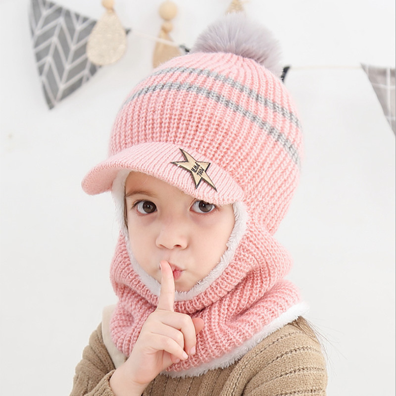 Children's Hat New Velvet Warm One Hat Boy's Wool Hat Face Protection Neck Baby Hat Winter Cap