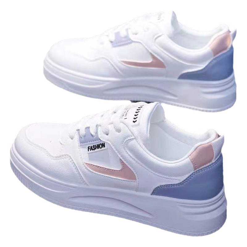 New Women's Shoes Korean Style Thick Sole High Round Head White Shoes Outdoor Trendy Simple Fashionable Low-top Lace-up Sneakers for Women