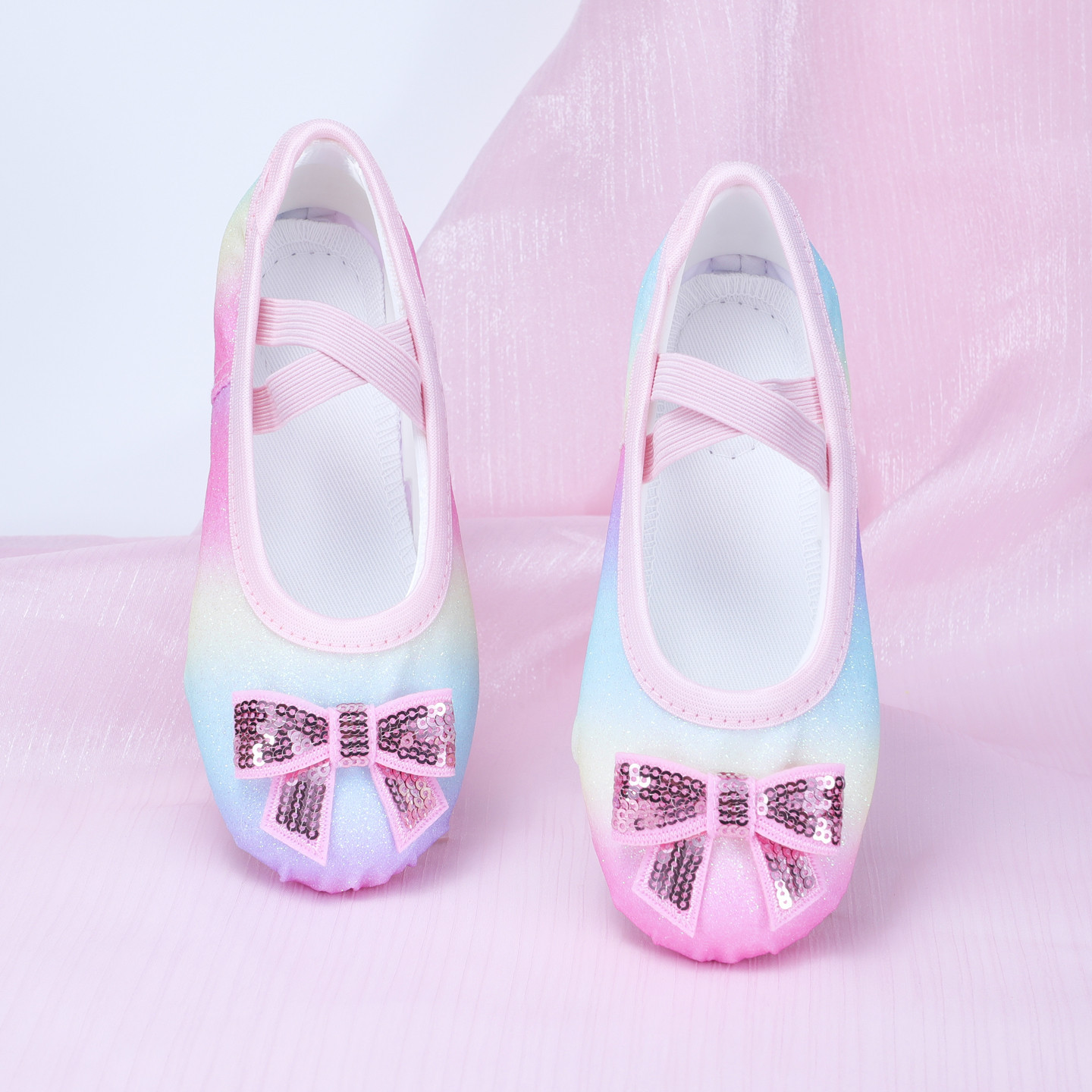Rainbow Gradient Dance Shoes, Cute Girls' Soft-Soled Exercise Shoes, Ballet Body Cat Claw Shoes, Stage Dance Shoes 8001