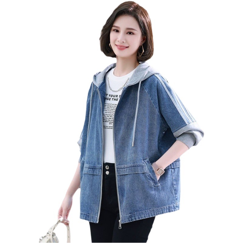 200 Jin high-grade large size denim coat ladies 2024 new casual fashion jacket mother spring coat