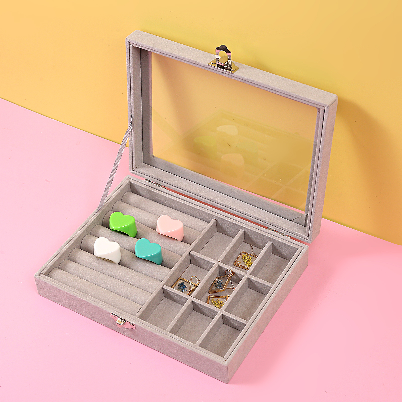 Flannel Jewelry Box Accessories Necklace Ring Storage Box Earrings Earrings Jewelry Box Household Single Layer Flannel Box Wholesale