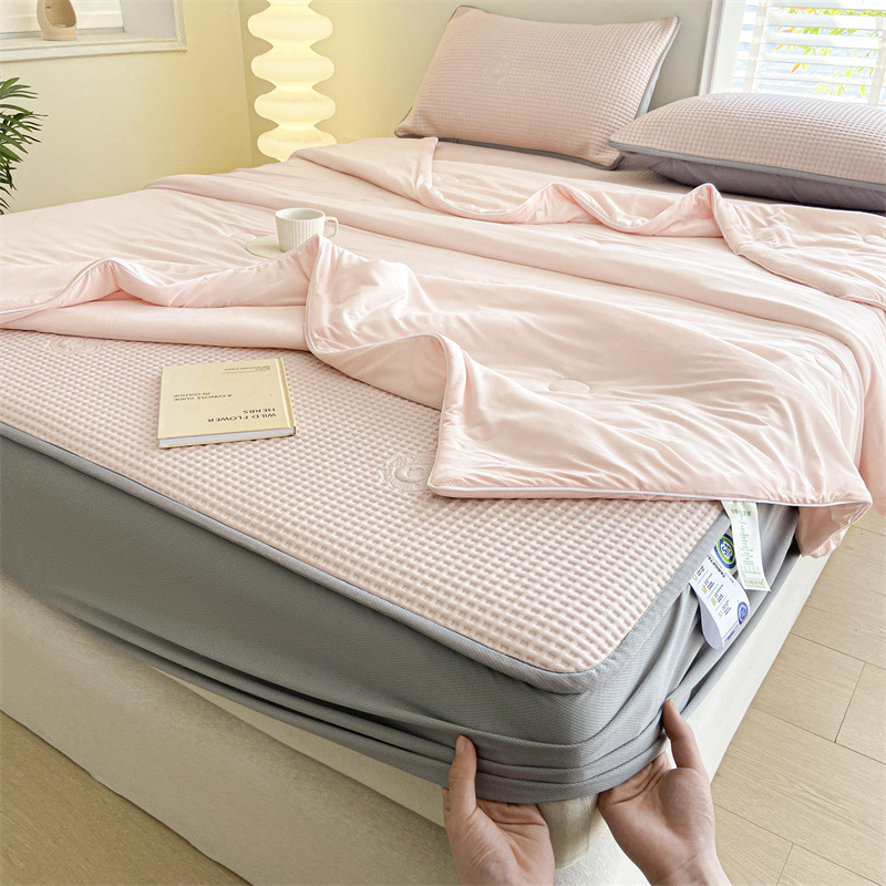 Picture of Summer cool silk summer cool quilt four-piece set air conditioning quilt ice bean mat three-piece set bed hat ice silk soft mat