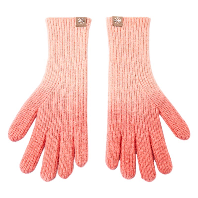 New women's South Korea fleece-lined warm knitted gloves wholesale touch screen gradient color Korean style open finger long gloves