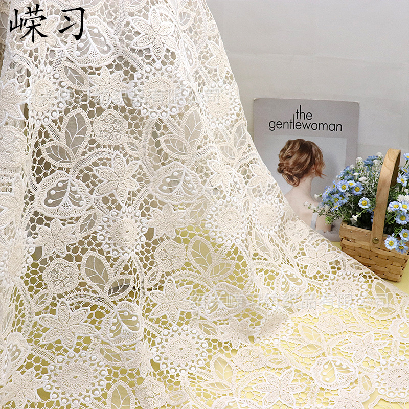 Manufacturer's Popular Mesh Rope Embroidery Fabric Cut Out Water-Soluble Fine Clothing Fabric Wedding Dress Women's Clothing Fabric