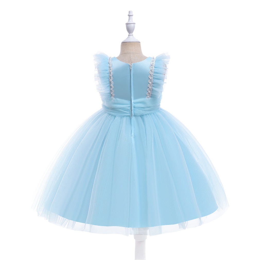 Europe and the United States spot new girls dress fly sleeve flower mesh tutu skirt host flower dress wedding dress