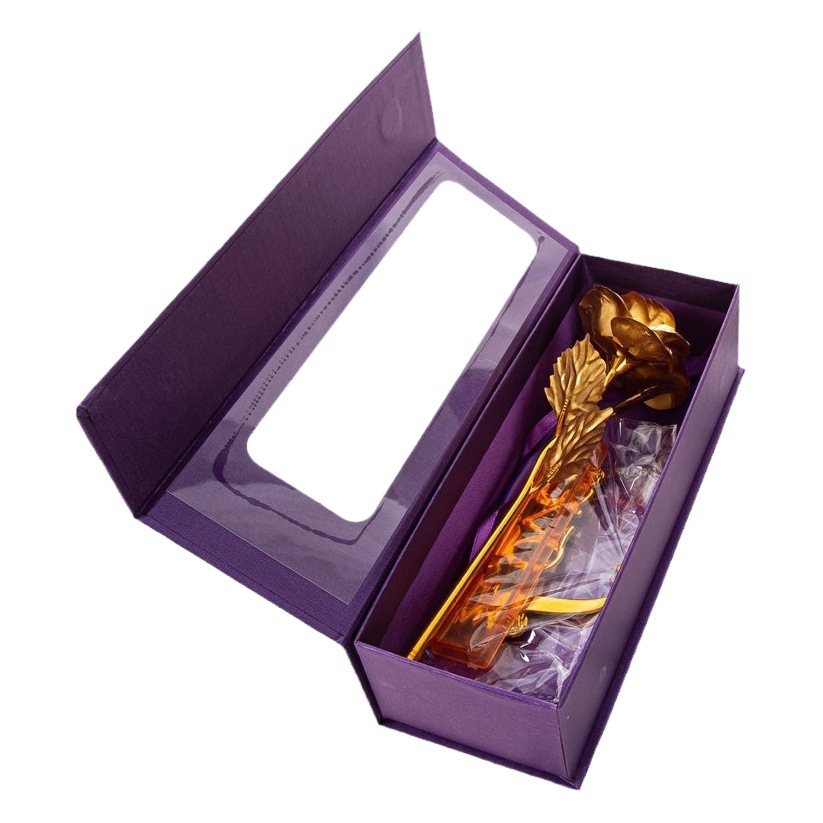 Flip Window Gift Box Gold Foil Rose Mother's Day Gift Creative Artificial Flower Foreign Trade Small Gift Wholesale