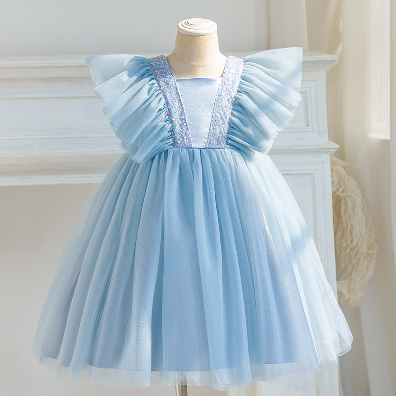 Summer Girl's new fluffy gauze dress flower girl's birthday banquet princess dress flying sleeve dress children's performance clothing