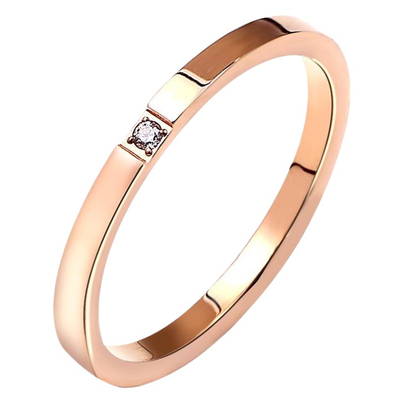 Japanese and Korean Fashion Titanium Steel One Diamond Ring Women's Simple Rose Gold Couple Ring Stainless Steel Ring Jewelry