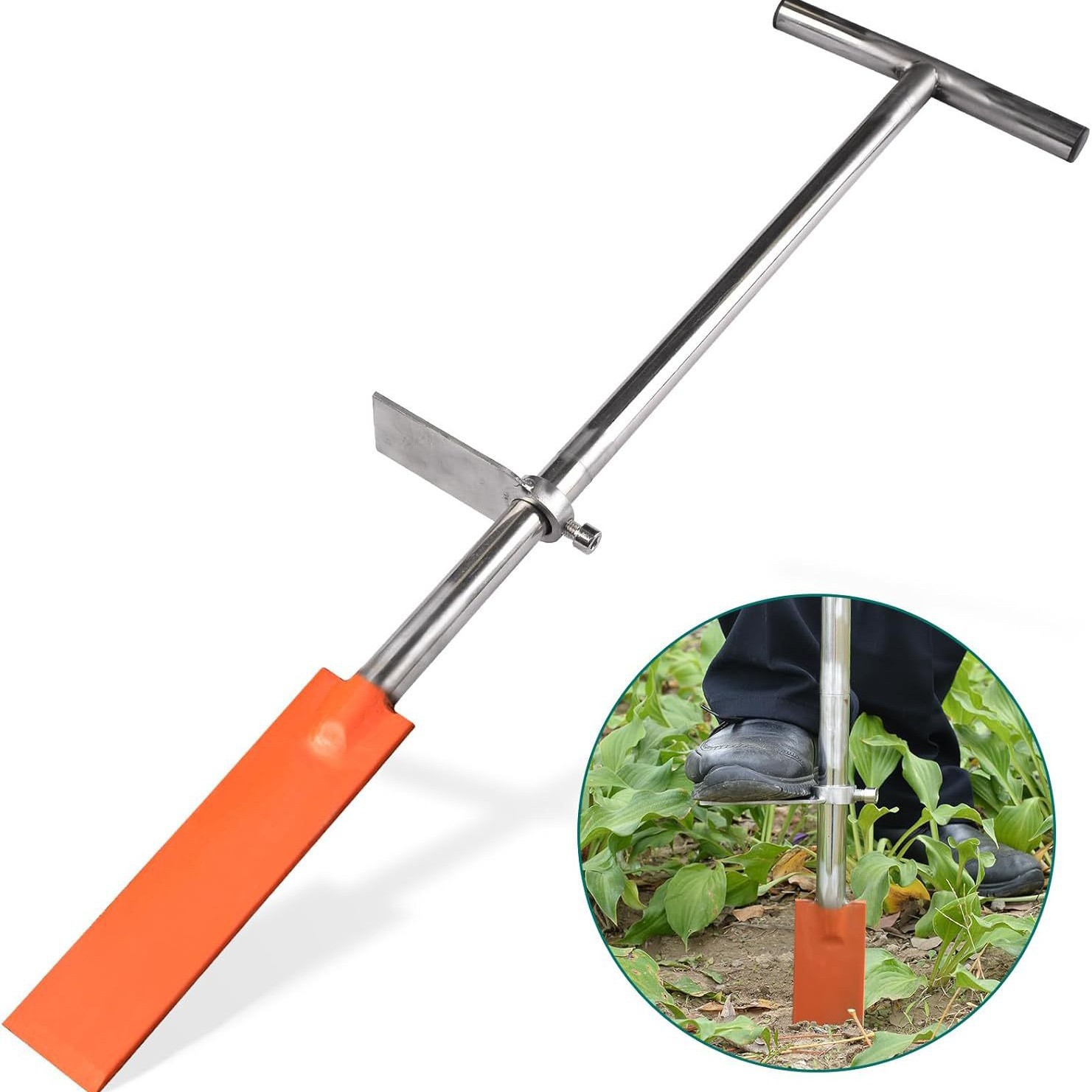 Stick Tree Planting Tool with Foot Pedal, Stainless Steel Pole T-Shaped Handle Digging Pole