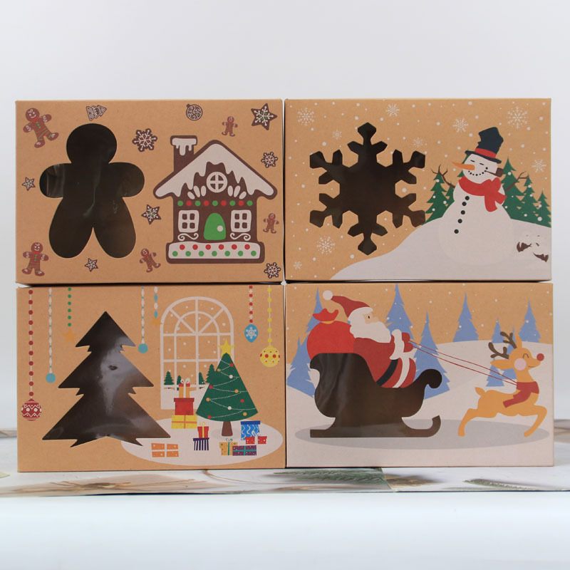 Christmas New Kraft paper pvc window cookie box one-piece folding Kraft paper Christmas gift box