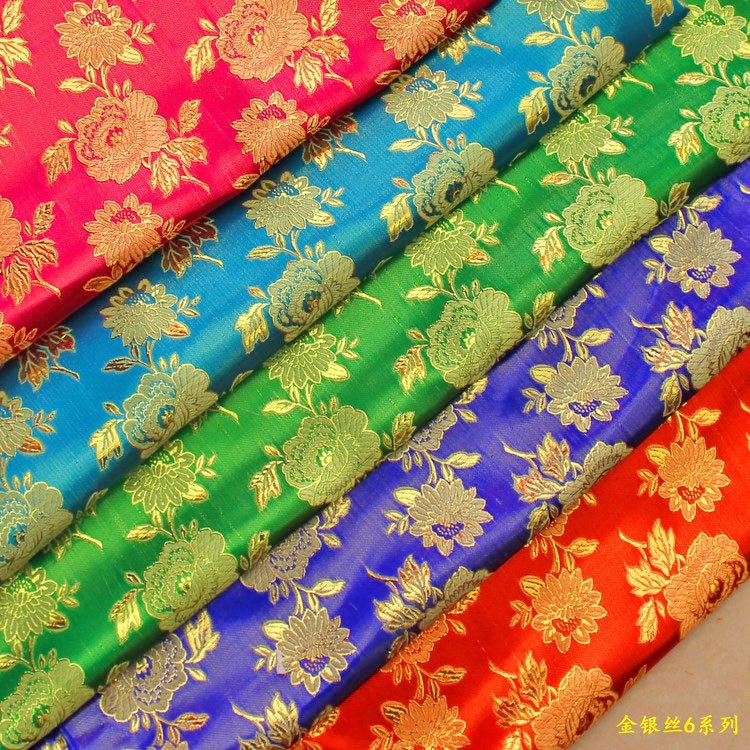 Picture of Wholesale Performance Clothing Hanfu Ancient Costume Fabric Gold Five-Color Rose Brocade Jacquard Fabric Gold and Silver Jacquard Fabric