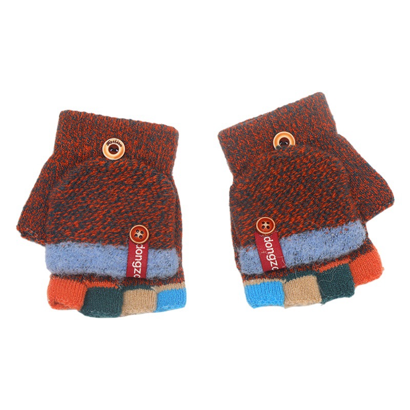 Autumn and Winter Children's Gloves Striped Color Matching Winter Warm Gloves Cute Half Finger Gloves Jacquard Baby Gloves