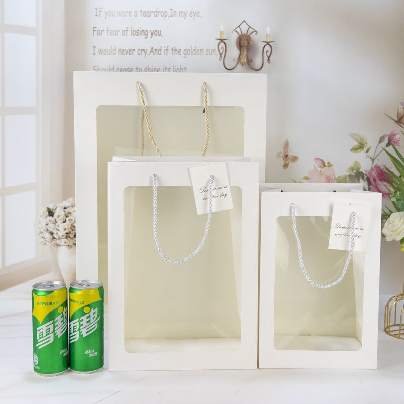 Extra large window birthday graduation season gift bag bouquet transparent square single flower gift box handbag