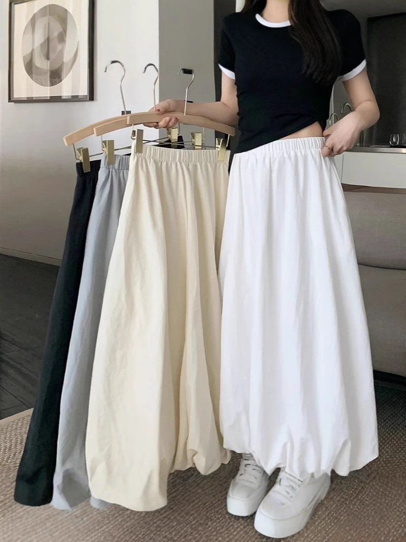 Solid Color Flower Bud Lantern Skirt 2025 Tutu Skirt Mid-Length Summer New High Waist Slim Skirt Long Skirt Ins
