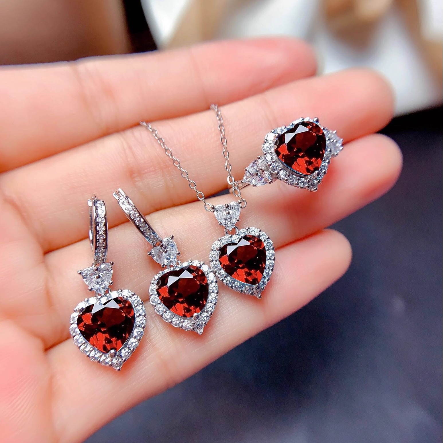 Picture of Live Cross-border New Imitation Natural Swiss Topa suit Ring Pendant Earrings Mozambique Garnet Jewelry