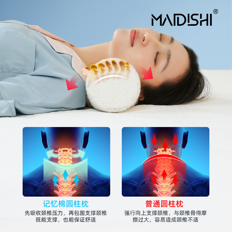 Picture of Neck Pillow Round Head Pillow Cervical Pillow Memory Foam Pillow Core Cylindrical Pillow Cervical Pillow Cervical Pillow Lumbar Pillow