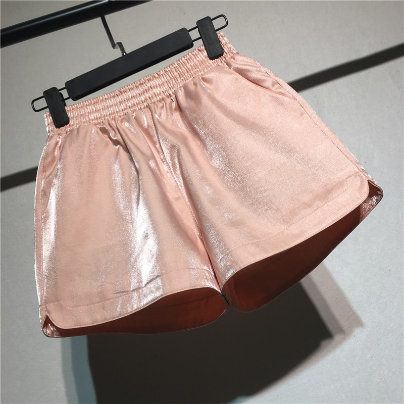 Elastic High-Waist Fashionable Glitter Ice Silk Shorts for Women Spring and Summer Student Outer Wear Casual Hot Pants Loose A-Line Wide-Leg Pants