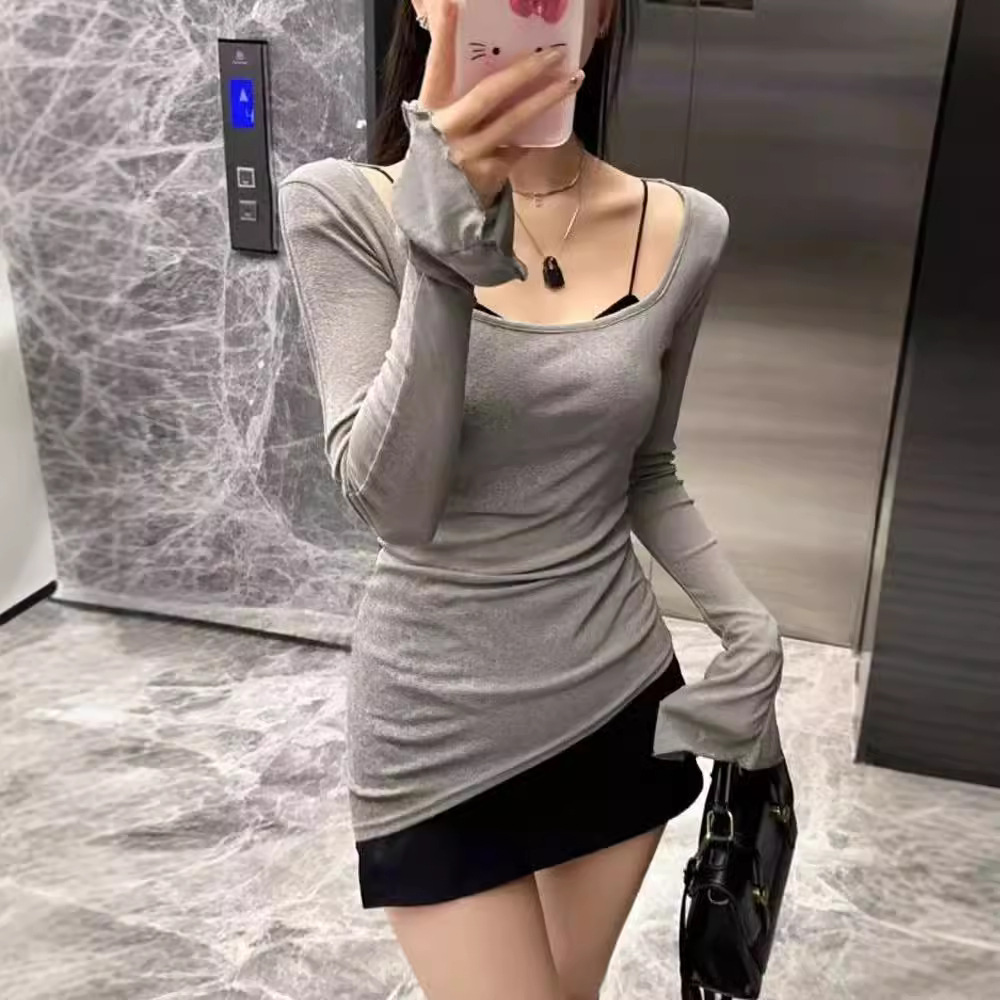 Picture of Pure Desire Hot Girl Sexy Stacked T-shirt Women's Summer Thin Slim-fit Irregular Sun-screen Shirt Beautiful Back suit