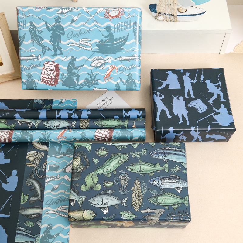 Cross-border New Products Coated Paper Printing Fish Gift Wrapping Paper Successful Men's Leisure Holiday Gift Wrapping Paper