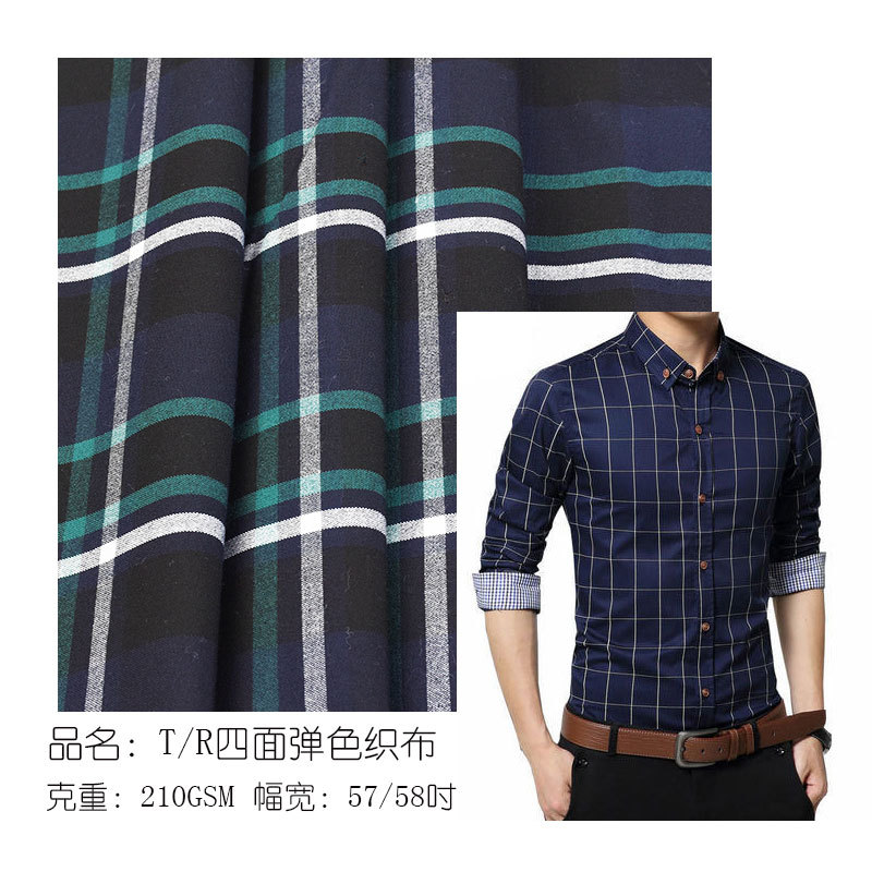 Tr Polyester-Viscose Four-Way Stretch Yarn-Dyed Plaid Fabric Fashion Women's Shirt School Uniform Material