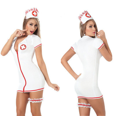Sexy Lingerie European and American New Style White Sexy Uniform Temptation Nurse Outfit Cosply Role Play Wholesale