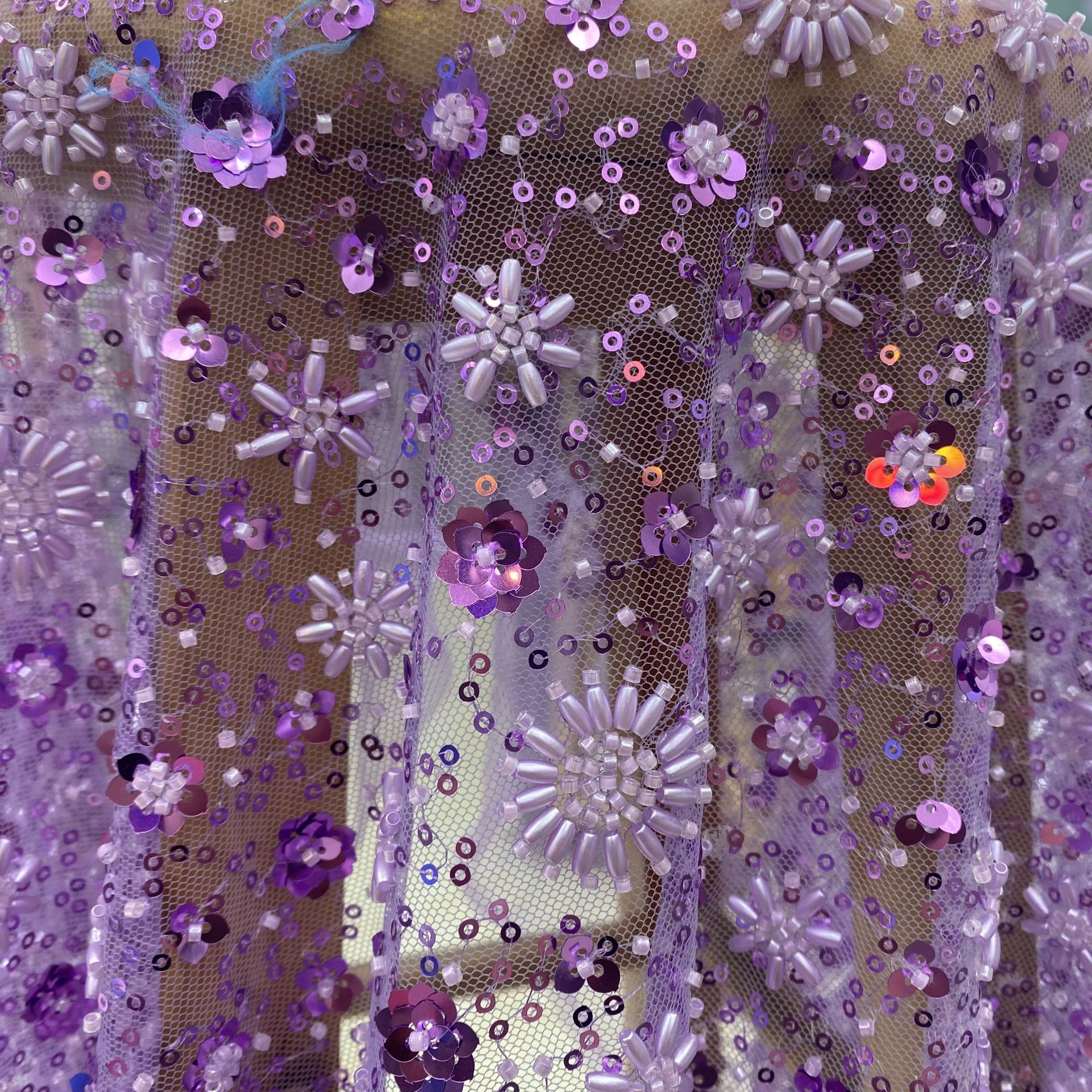 New Style Rice Bead Mesh Bead Embroidery Fabric Wedding Dress Stage Dress Performance Fashion Fabric Lace