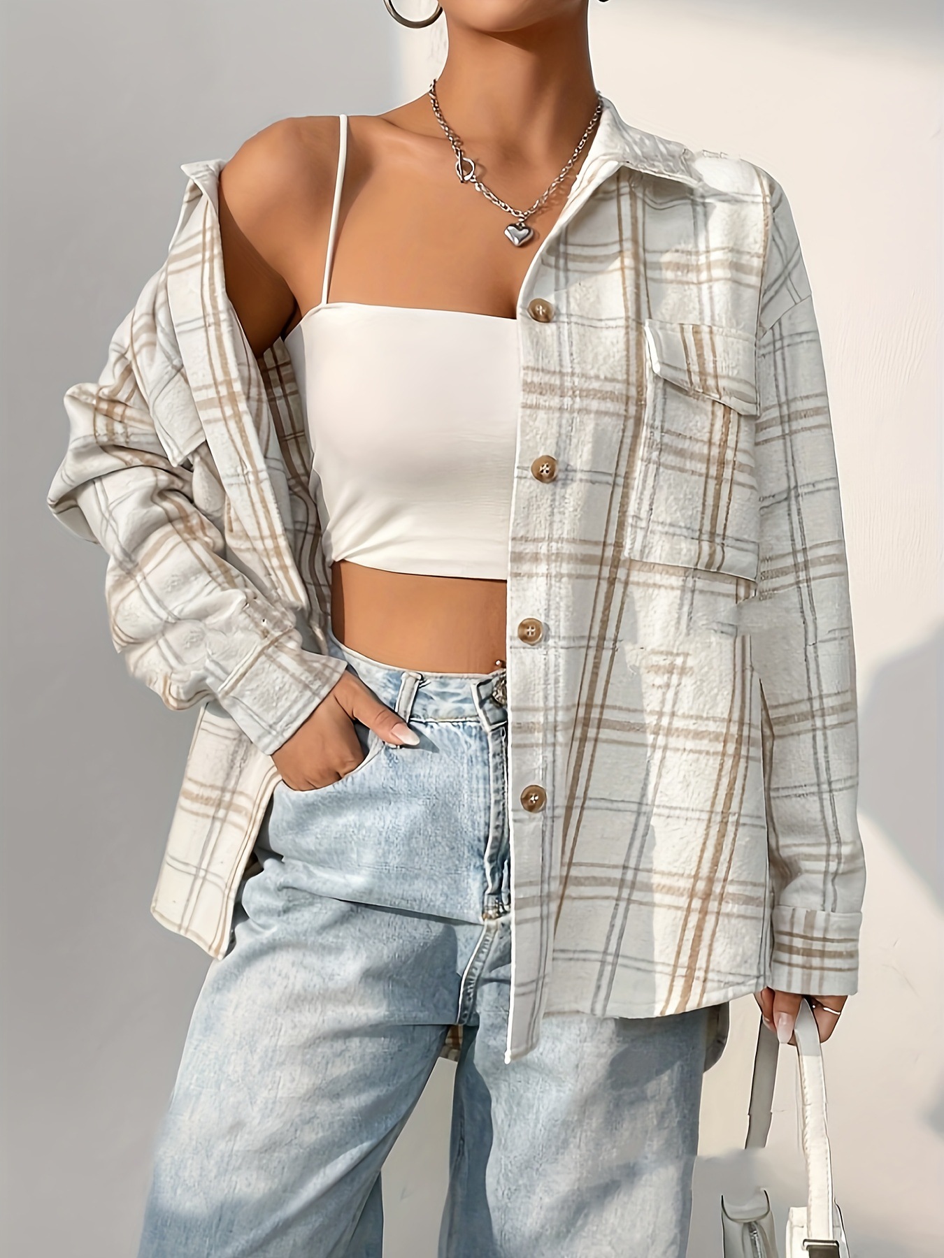 Europe and the United States Cross-border Amazon Europe and the United States Casual Long Plaid Jacket Women's Loose Cardigan Lapel Shirt