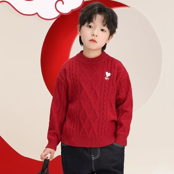 Picture of New Year Love Red Children's Sweater Niche Design Sense New 2024 All-match Super Popular Loose Lazy Style
