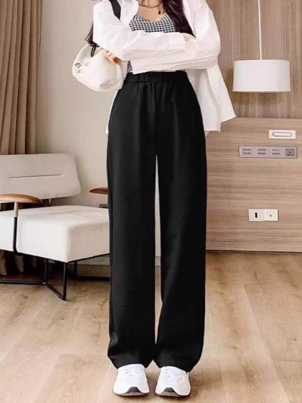 2024 Spring Black Suit Pants Women's High-end Sag Loose Wide-leg Pants High Waist Casual Straight Pants
