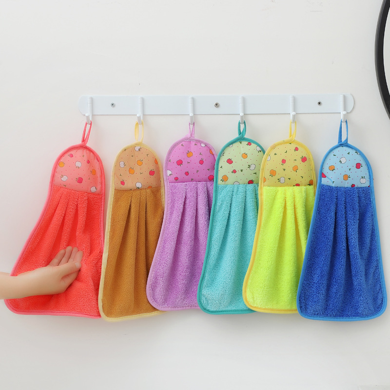 Picture of Coral Velvet Hand Towel Can Be Hung in the Kitchen, Thickened Cleaning Towel, Gift Advertising Towel
