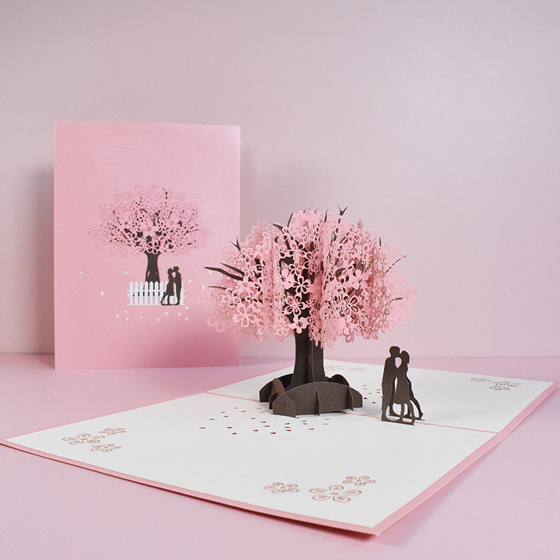 Picture of Innovative Chinese Valentine's Day Greeting Card Love Blessing Handmade 3D Stereo Card Couple Cherry Blossom