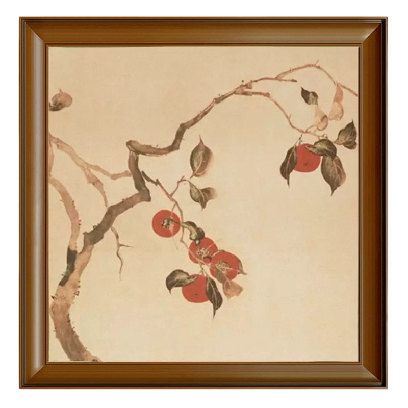 French Chinese Style Sideboard Decorative Painting Living Room Sofa Back Hanging Painting Ancient Style Persimmon and Persimmon Ruyi Meaning Good