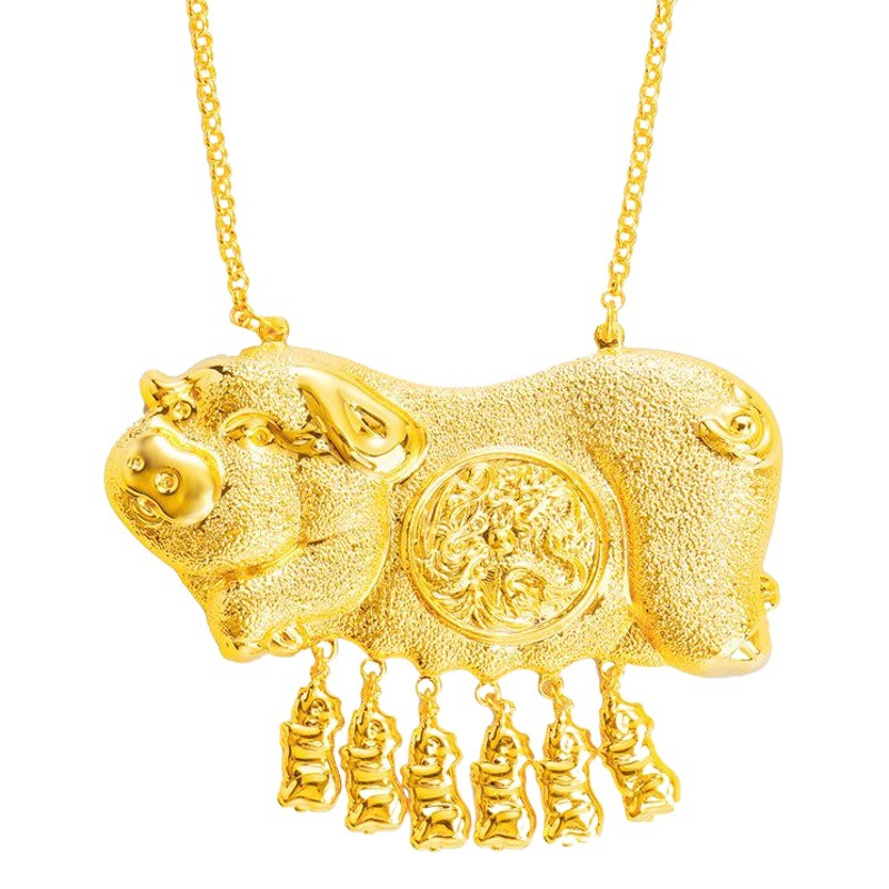 Picture of Gold shop window imitation gold wedding single lucky pig brand necklace wholesale Gold-Plated Dragon and Phoenix wedding bride necklace