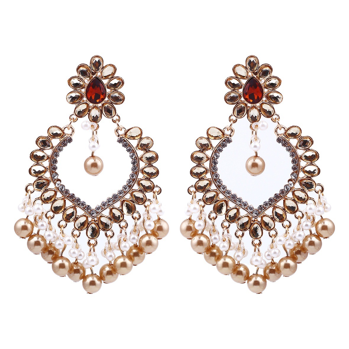 2022 New Trendy Pearl Crystal Tassel Earrings Korean Style Retro Exaggerated Long Earrings Wedding Dress Women's Earrings
