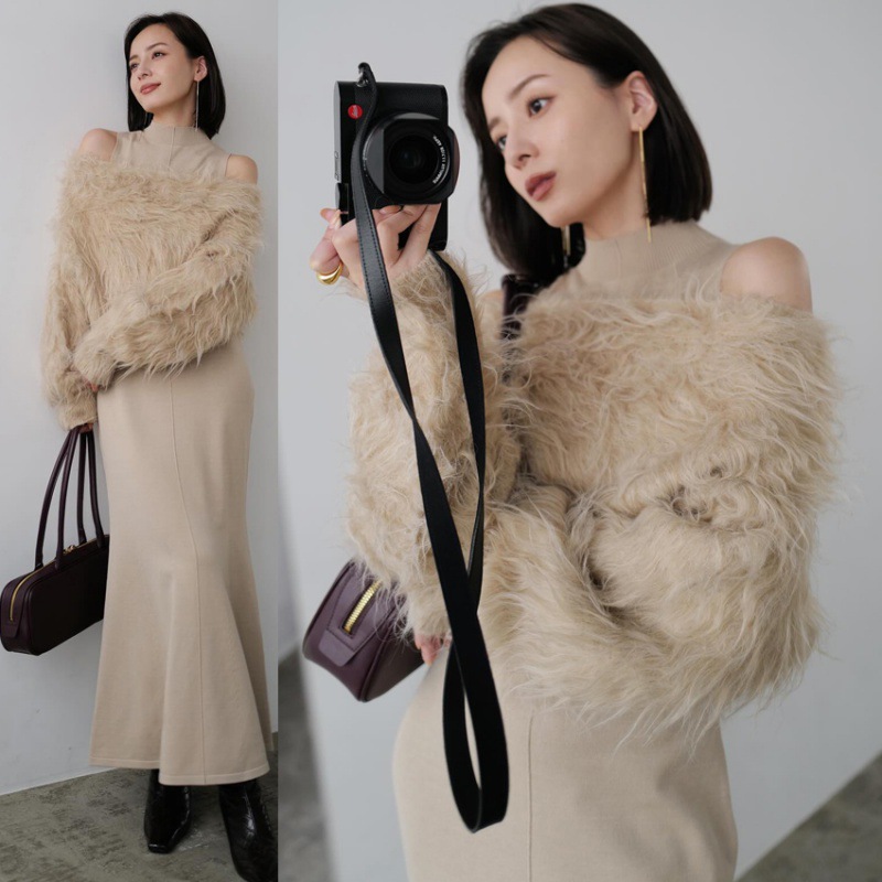 Multiplication Autumn and Winter Stars Same-style Mao Mao Faux Fur Knitted Jacket Vest Long Skirt Two-piece Set