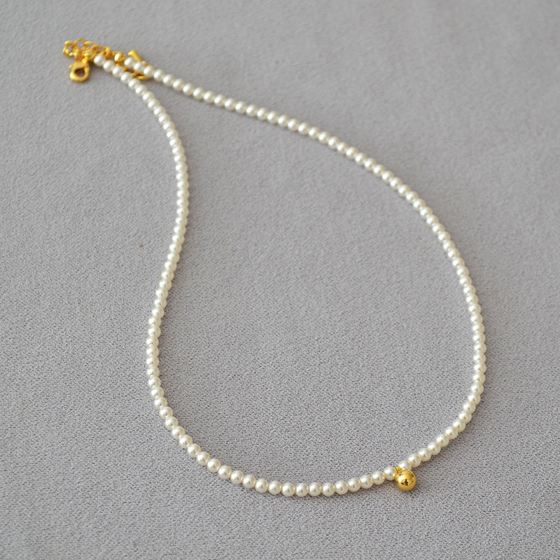 French Elegant and Simple Imitation Crystal Pearl Beads Small Golden Beans Delicate Daily Work Clothing Necklace Clavicle Chain for Women