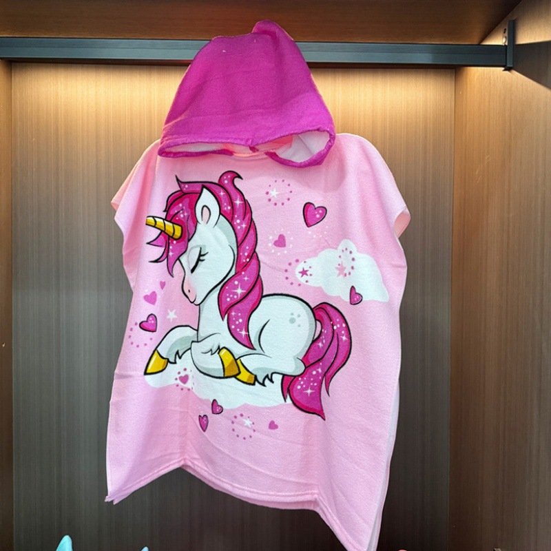 Picture of Children's Bath Towel Hooded Poncho Bathrobe Super Soft Wearable Baby Absorbent Towel for Boys and Girls Swimming