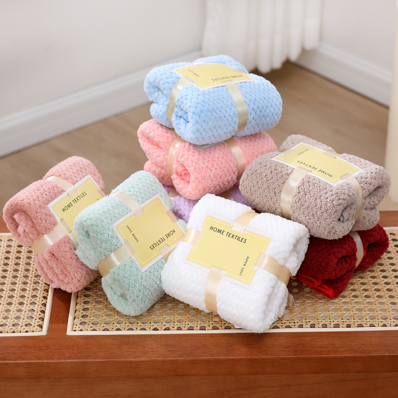 Picture of Wedding gift coral fleece absorbent towel 35*75 tie card wine red joy square towel hand gift