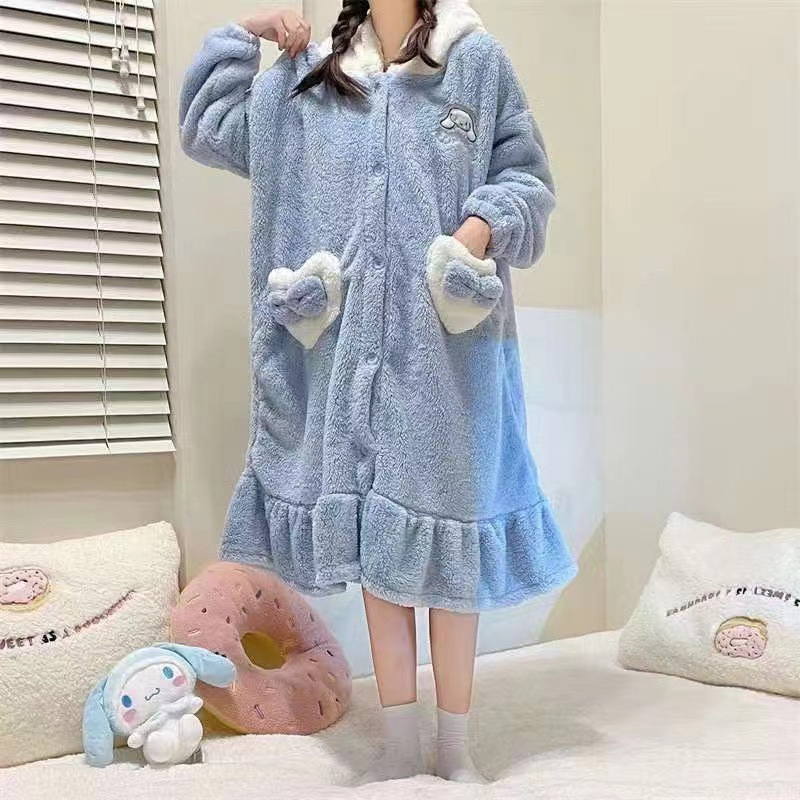 2025 Autumn and Winter Cinnamon Dog Nightgown Women's Thickened Coral Velvet Cartoon Nightgown Warm Stuffed Pajamas Home Clothes
