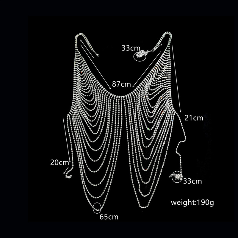 Picture of Fashion New Multi-layer Tassel Luxury Rhinestone Body Chain Sexy Bikini Nightclub Chest Chain Shorts Set Jewelry