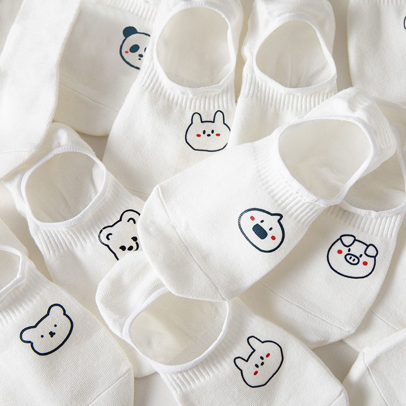 Socks women's summer boat Socks spring thin shallow mouth invisible non-slip heel white cartoon ins boat Socks women's Korean style