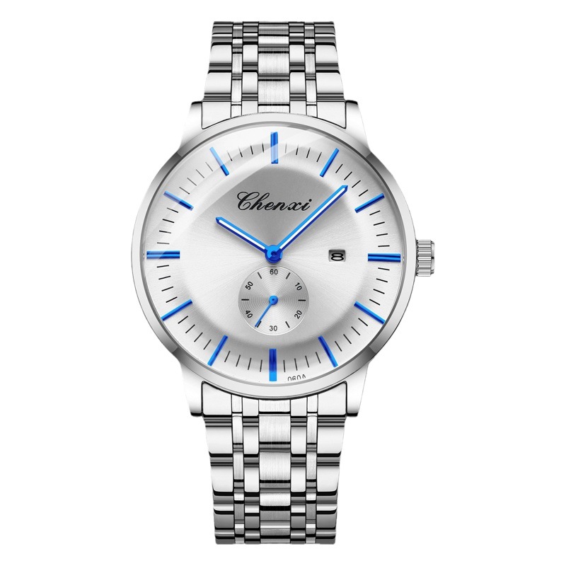 Dawn Fashion Couple Watch Factory Wholesale Foreign Trade Cross-border Live Small Three-pin Calendar Steel Belt Quartz Watch for Men and Women