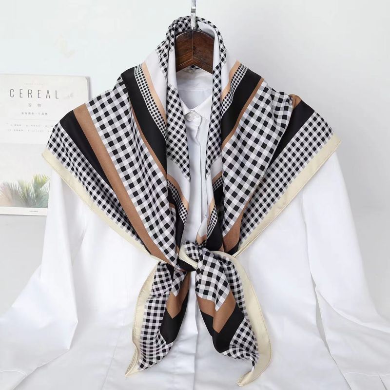 Picture of Autumn and winter all-match shawl animal printed black and white simple large square 90*90CM imitation silk twill silk scarf for women