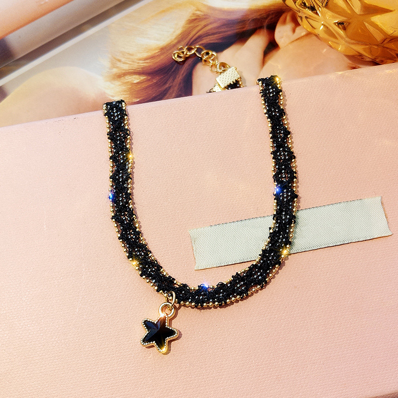Picture of South Korea Black Sexy Collarbone Chain Simple Short Star Pendant Necklace Choker Collar Neck Band Neck Chain for Women