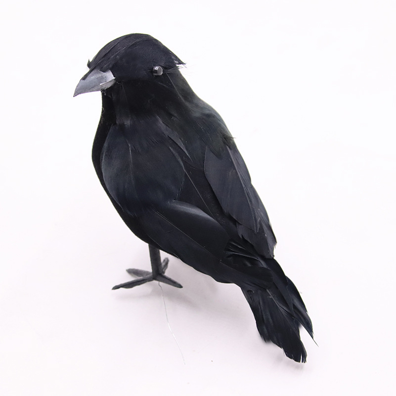 Picture of Simulated Black Crow Feather Animal Halloween Props Flocked Crow Halloween Ornaments Horror Decorative Props