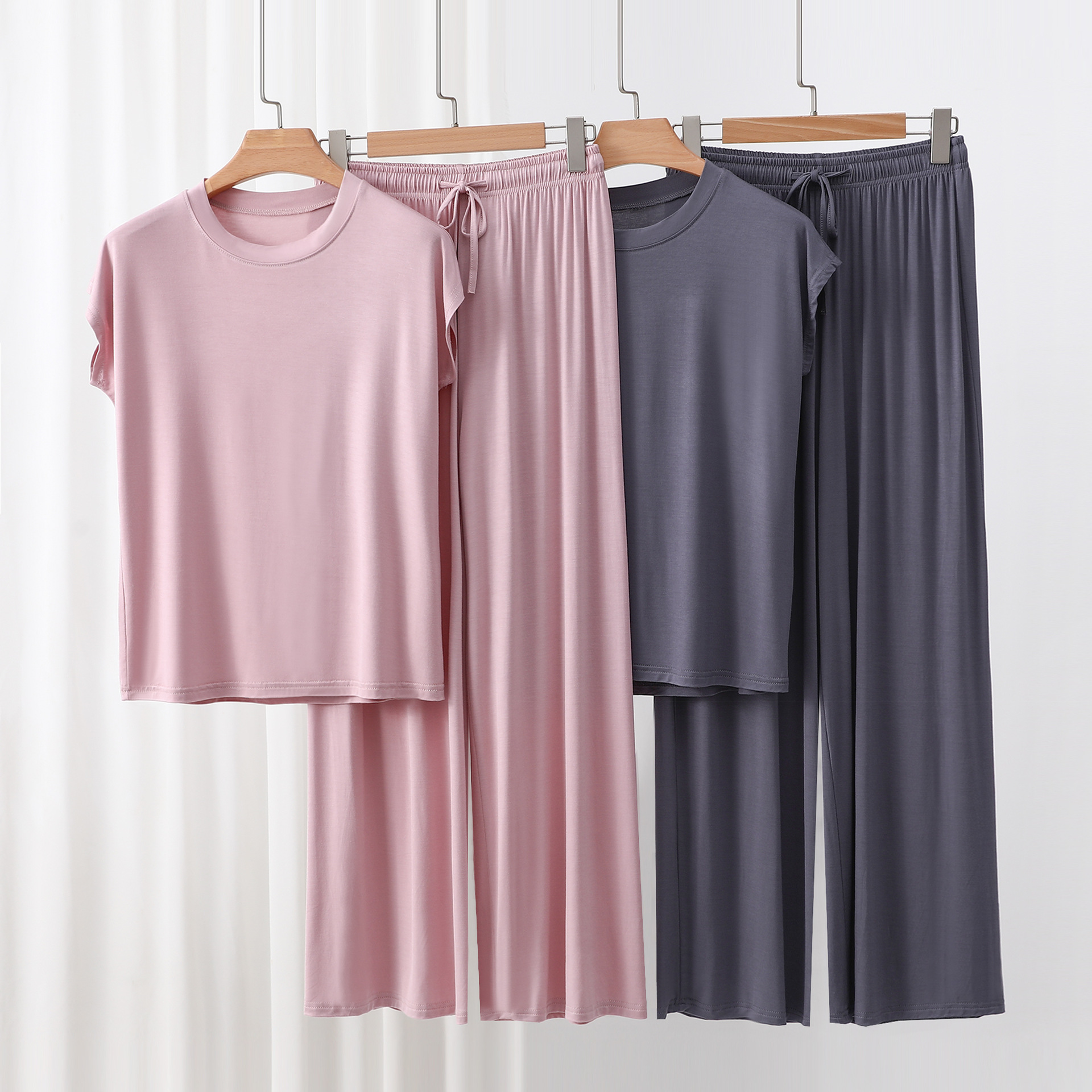 Modal Loose plus size Round Neck Sleeveless Shirt Wide Leg Pants Outer Wear Pajamas Short Sleeve Two-Piece Home Clothes Casual