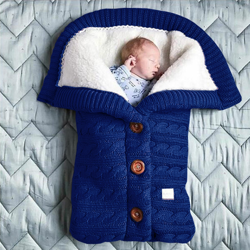 Picture of Spring Autumn Winter Knitted Sleeping Bag Baby Carriage Sleeping Bag Swaddling Cart Sleeping Bag Button Twist Sleeping Bag fleece-lined Thickened Bag