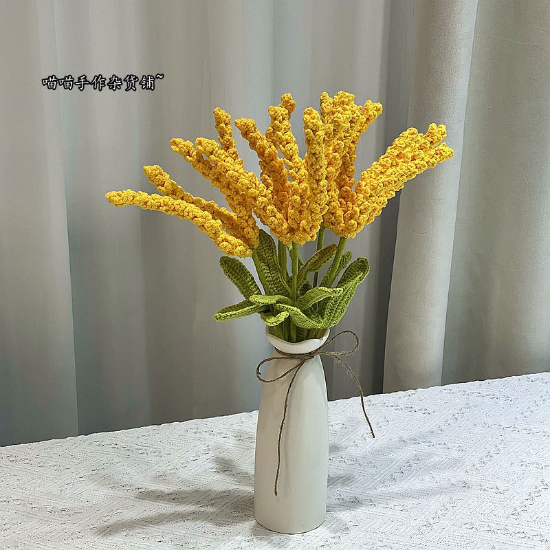 Picture of Handmade diy woven gold wheat ear crochet artificial flower wool artificial barley bouquet homemade opening lucky gift