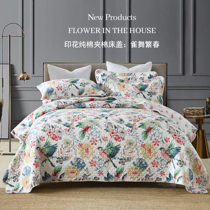 Heyan home textile foreign trade double-sided cotton printed cotton thickened bed sheet three-piece plain foreign trade summer cool quilt