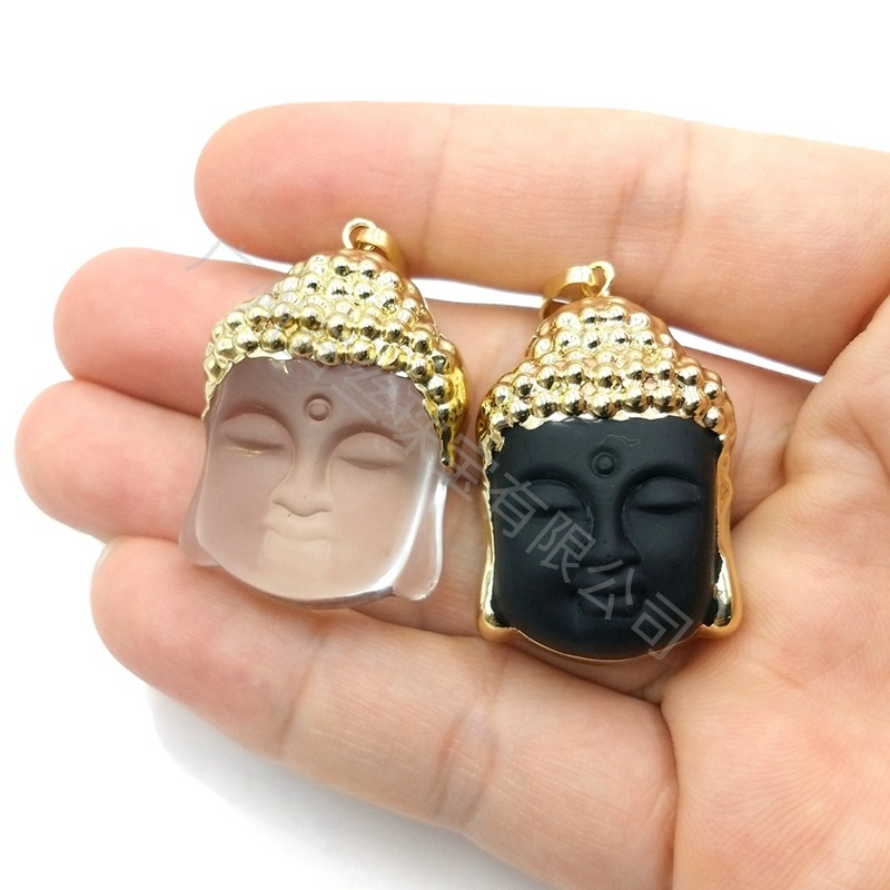 Picture of Gold Hand-carved Sakyamuni Head Pendant Obsidian White Crystal Green East Mausoleum Necklace Jewelry 2025 Cross-border